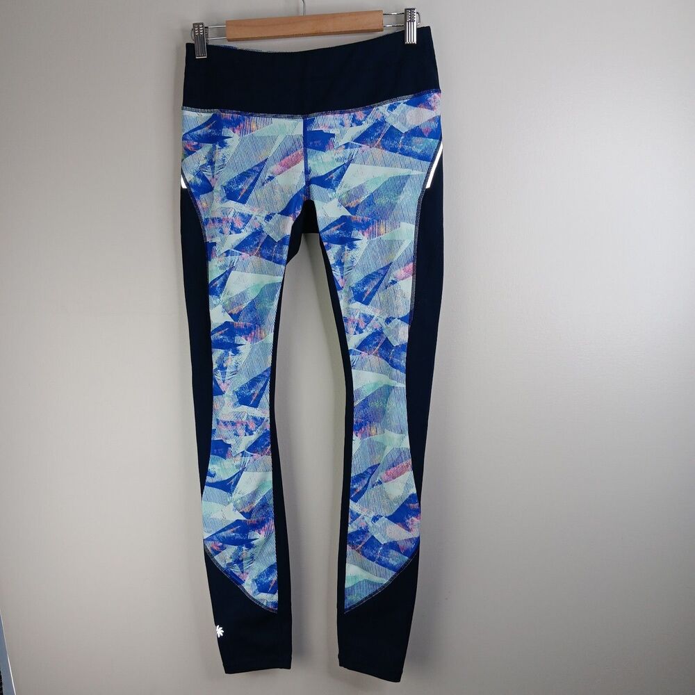Athleta Women's Leggings Blue Graphic Pocket Reflectors Active Fitness Sz Small